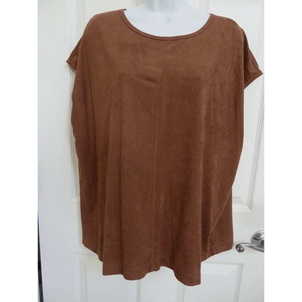 Coldwater Creek Brown Faux Suede Sleeveless Center Seam Top Plus Sz 1X 16606
